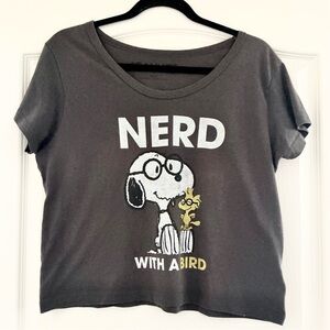 Peanuts Snoopy Woodstock Nerd with A Bird Cropped Graphic T-Shirt Tee Top Medium